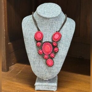 Southwestern Embroidered Necklace Pink Stones Beading